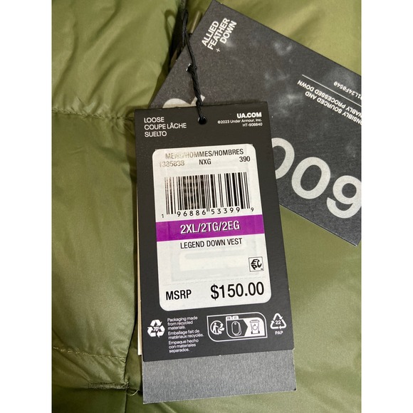 NWT Under Armour Legend Down‎ Puffer Vest Men's XXL Green Water-Repellent 600FP - Picture 6 of 8